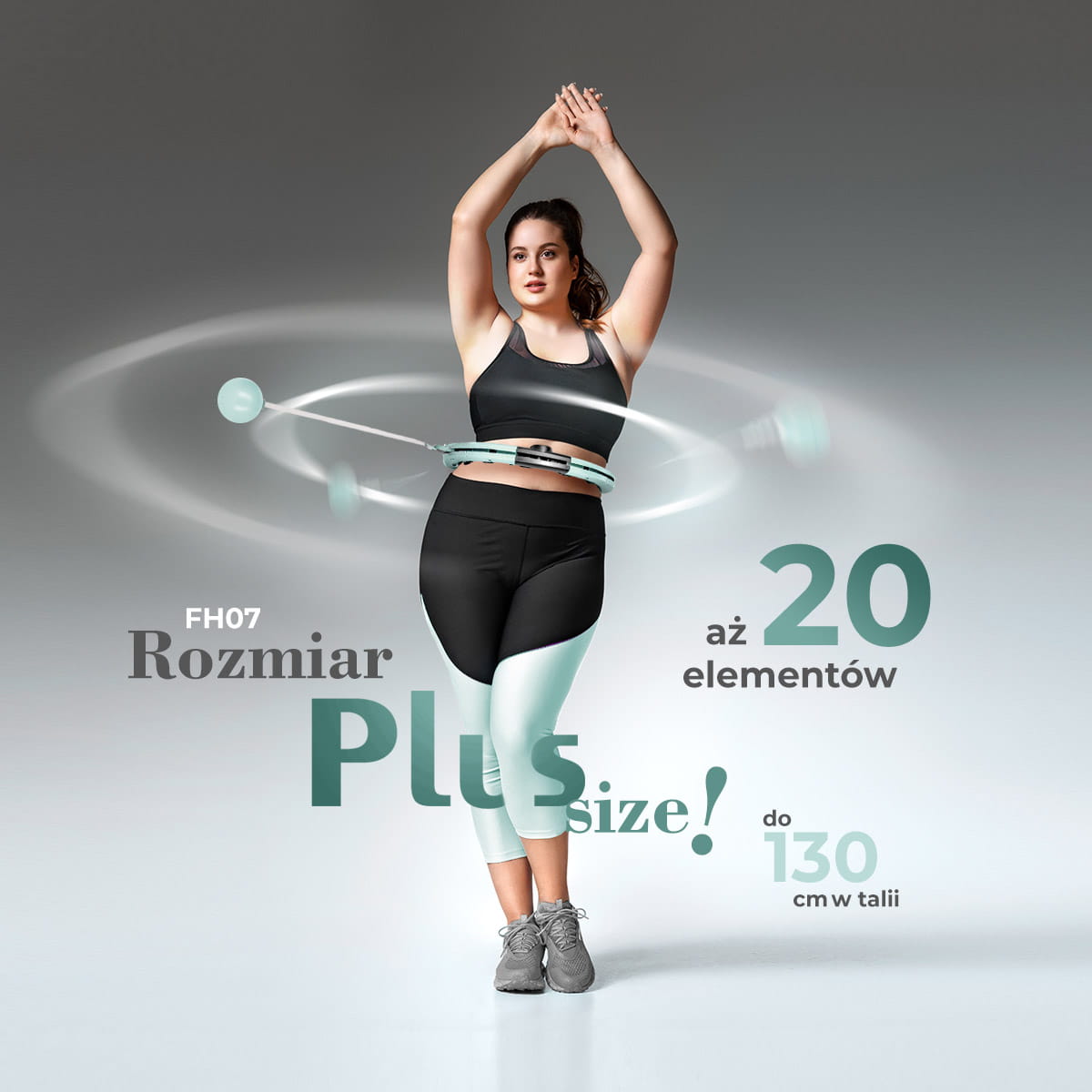 ZESTAW REGULOWANY HULA HOP PLUS SIZE FH07 MINT Z OBCIĄŻNIKEIM I LICZNIKIEM + PAS BR125