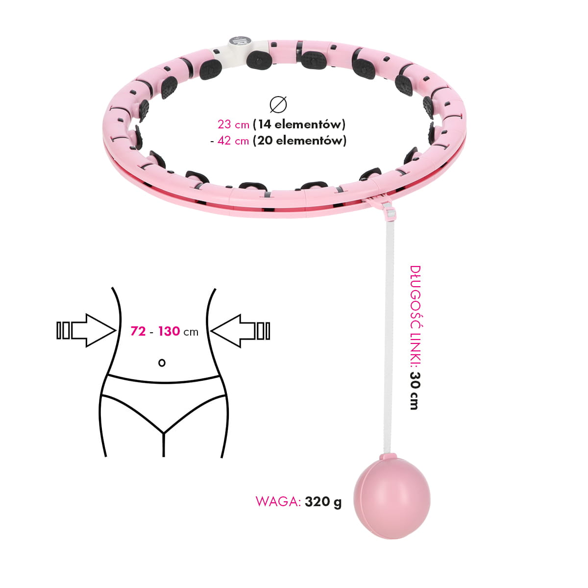 ZESTAW REGULOWANY HULA HOP PLUS SIZE FH07 LIGHT PINK Z OBCIĄŻNIKEIM I LICZNIKIEM + PAS BR125