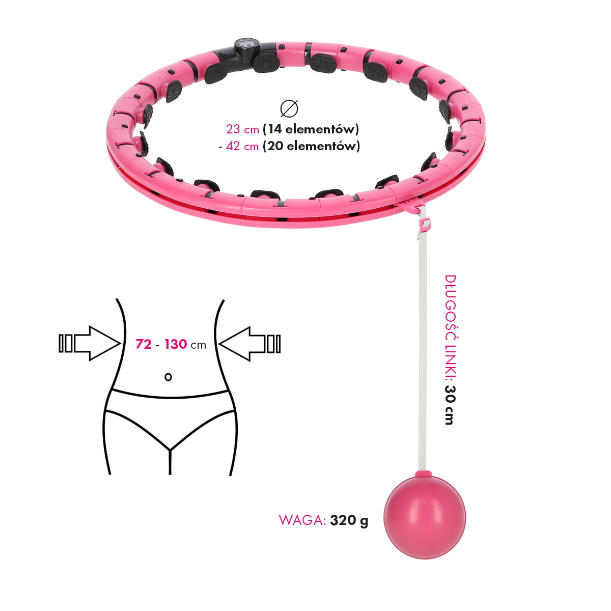 ZESTAW REGULOWANY HULA HOP PLUS SIZE FH07 PINK Z OBCIĄŻNIKEIM I LICZNIKIEM + PAS BR125