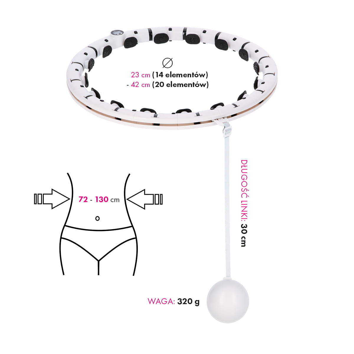 ZESTAW REGULOWANY HULA HOP PLUS SIZE FH07 WHITE Z OBCIĄŻNIKEIM I LICZNIKIEM + PAS BR125
