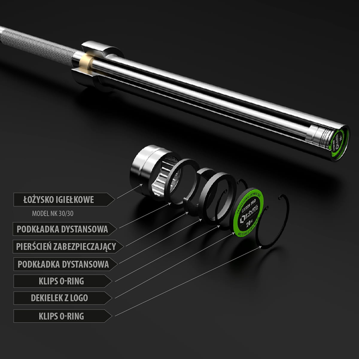 GOP220 PRO GRYF PROSTY OLIMPIJSKI 20KG 2200MM HMS + ZG1000R ZACISKI LOCK