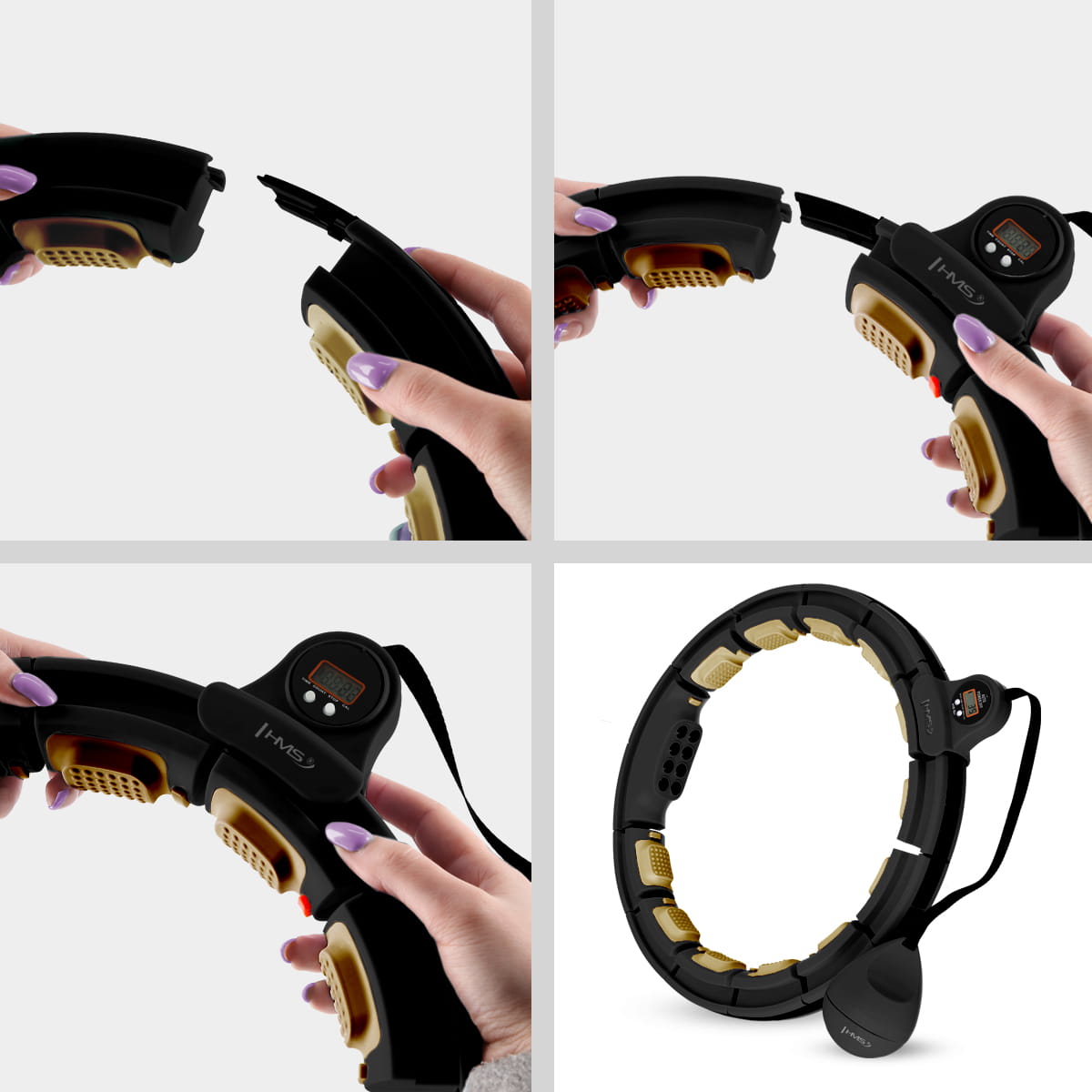ZESTAW HULA HOP MAGNETYCZNY BLACK HHM13 Z LICZNIKIEM HMS + PAS WYSZCZUPLAJĄCY BR163 BLACK