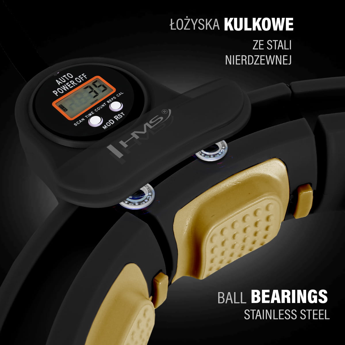 HULA HOP BLACK/GOLD Z MAGNESAMI I OBCIĄŻNIKIEM + LICZNIK HHM13  HMS
