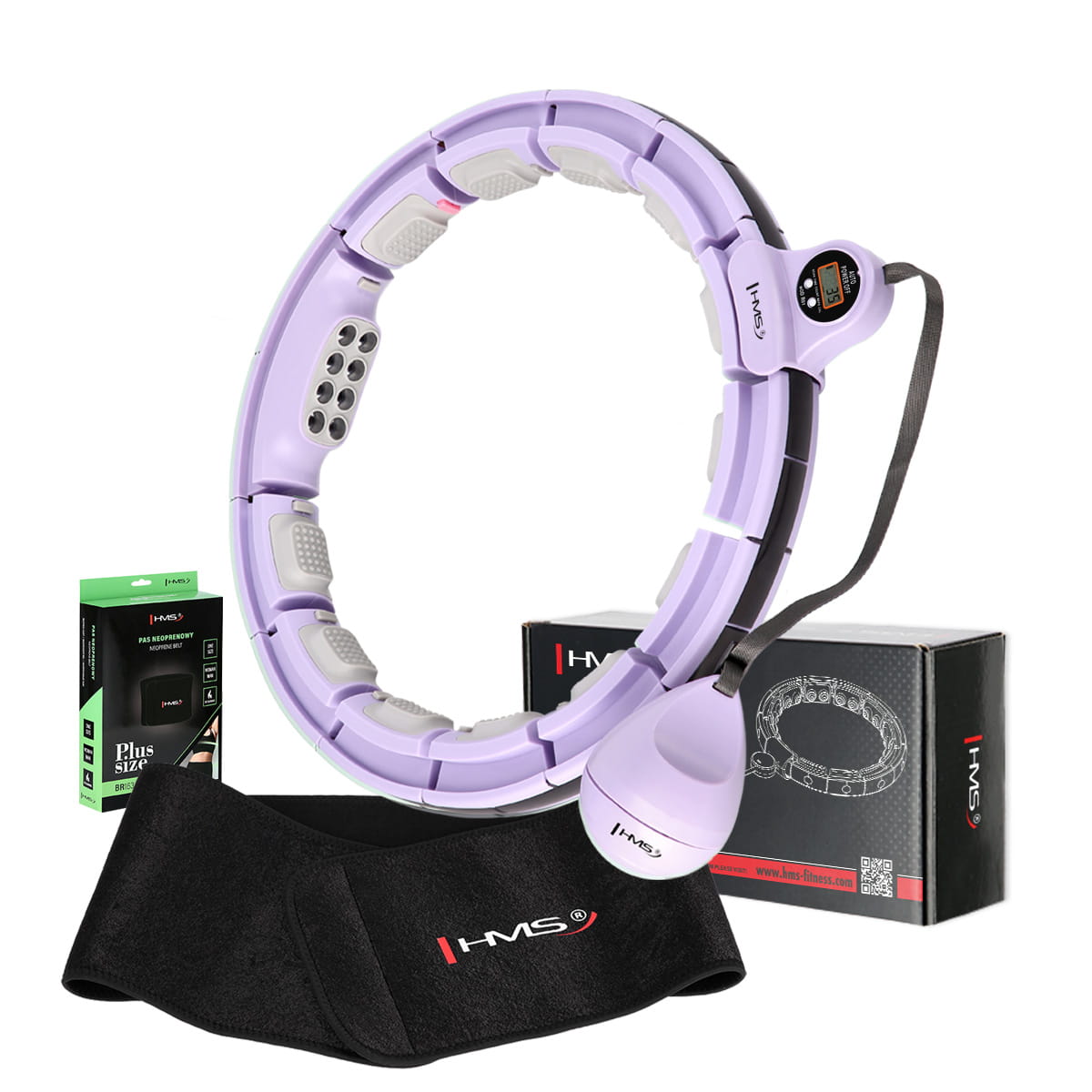 ZESTAW HULA HOP MAGNETYCZNY VIOLET HHM13 Z LICZNIKIEM HMS + PAS BR163 BLACK PLUZ SIZE
