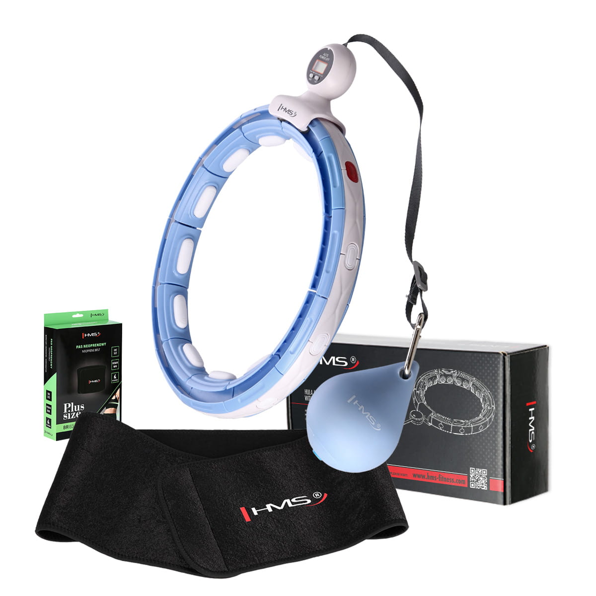 ZESTAW HULA HOP MAGNETYCZNY BLUE HHM15 Z LICZNIKIEM HMS + PAS BR163 BLACK PLUS SIZE