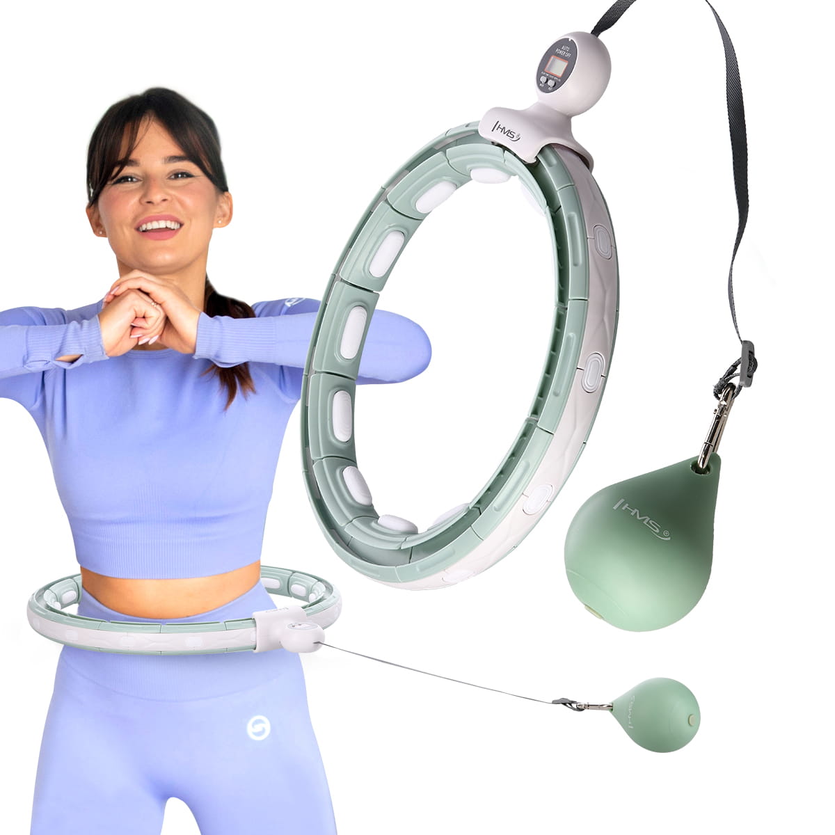 HULA HOP GREEN Z MAGNESEM I OBCIĄŻNIKIEM + LICZNIK HMS HHM15