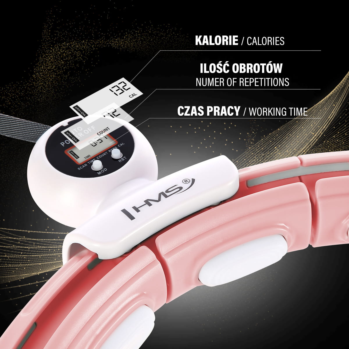 HULA HOP PINK Z MAGNESEM I OBCIĄŻNIKIEM + LICZNIK HMS HHM15