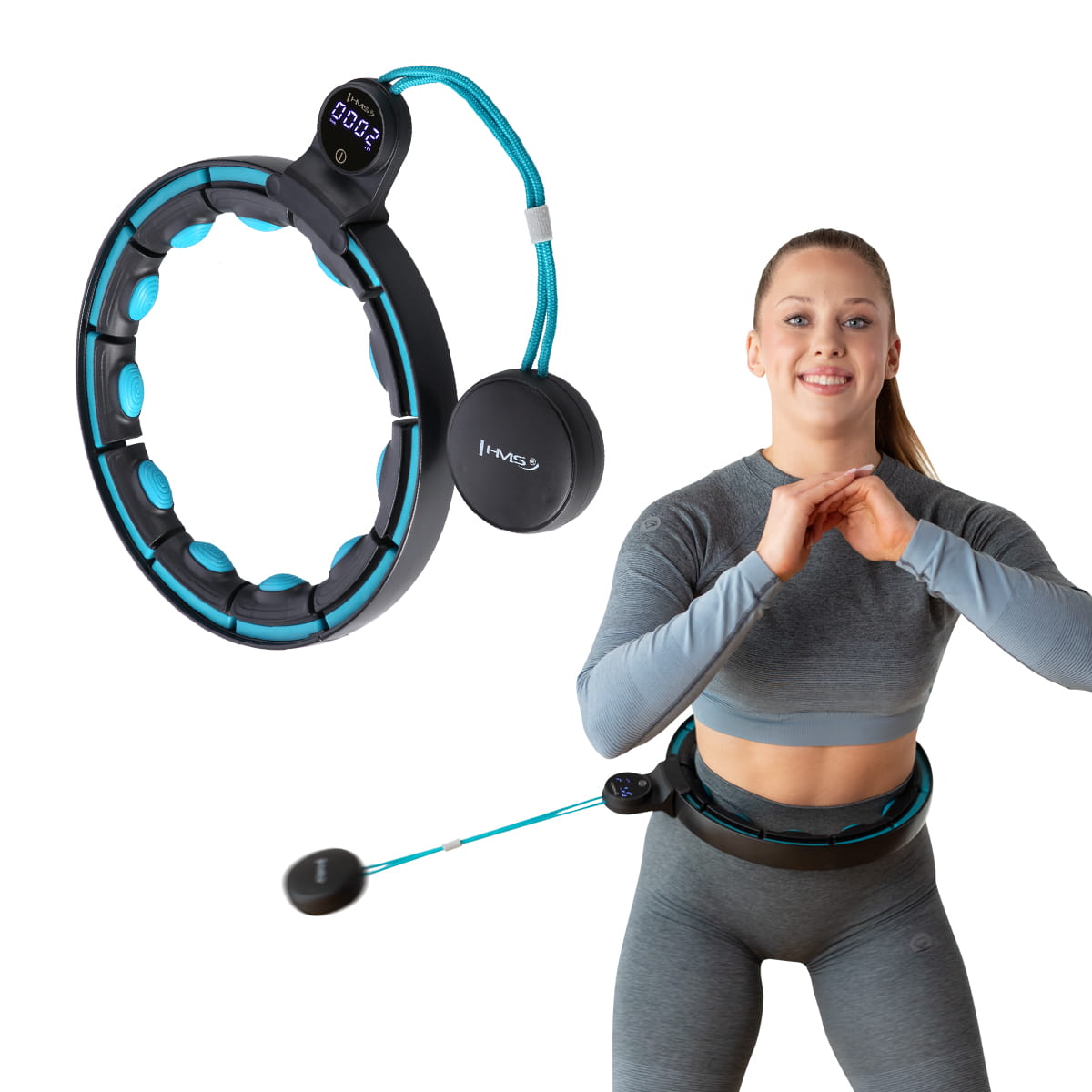 ZESTAW HULA HOP MAGNETYCZNY BLACK/TURQUOISE Z LICZNIKIEM HMS HHM17 + PAS WYSZCZUPLAJĄCY RED BR163