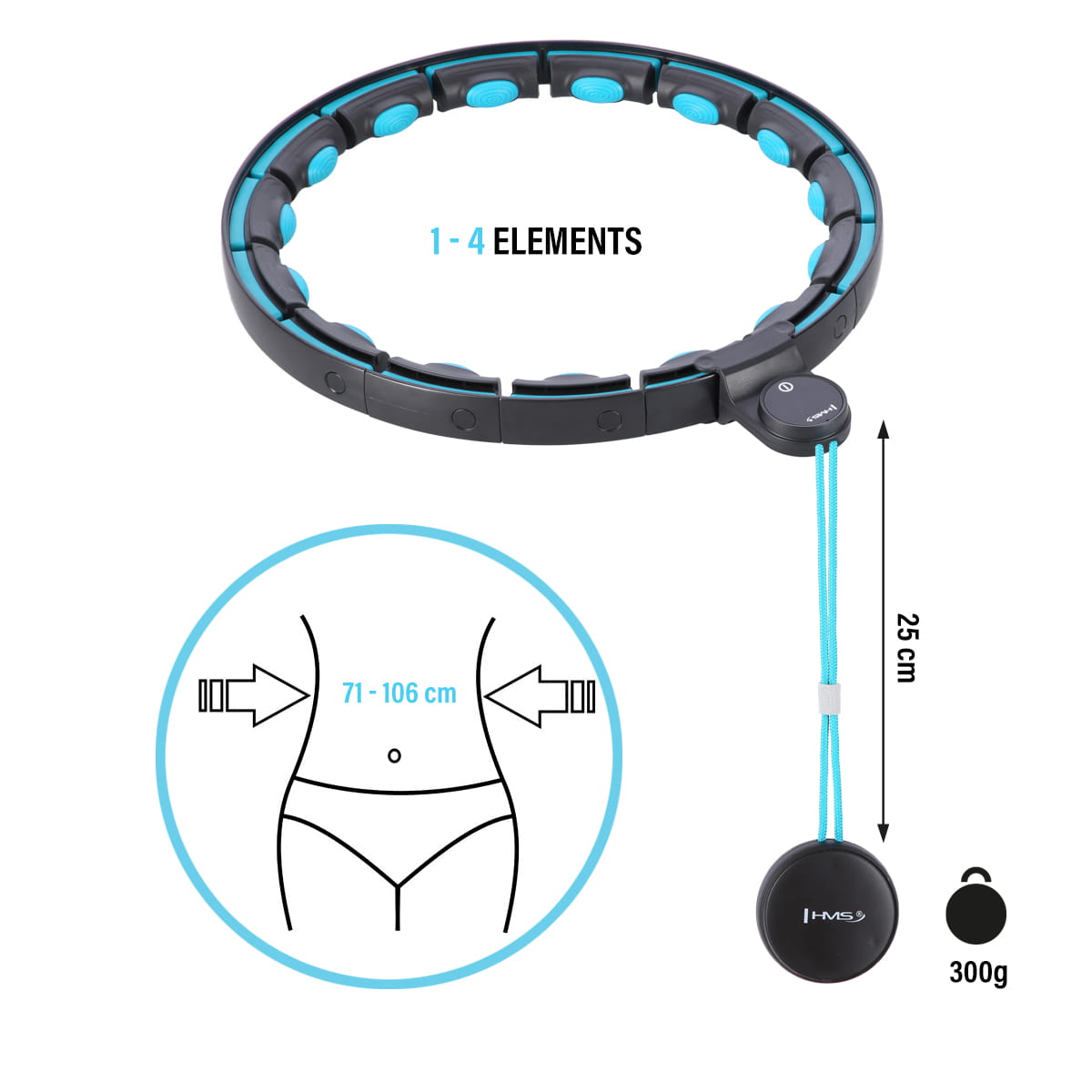 ZESTAW HULA HOP MAGNETYCZNY BLACK/TURQUOISE Z LICZNIKIEM HMS HHM17 + PAS WYSZCZUPLAJĄCY RED BR163