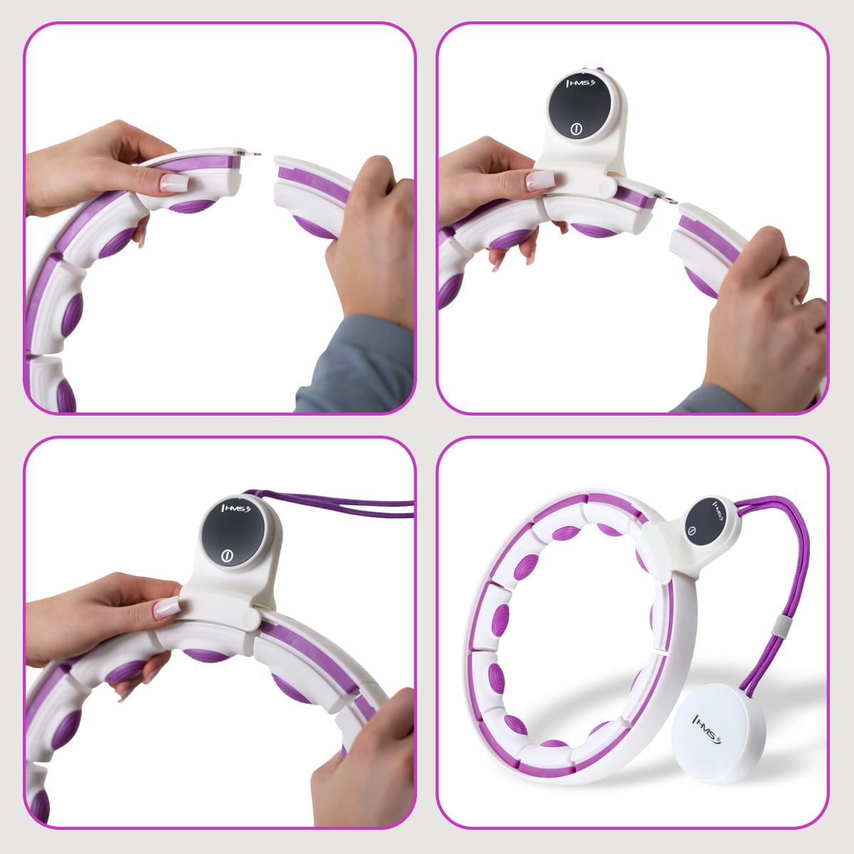 ZESTAW HULA HOP MAGNETYCZNY WHITE/VIOLET Z LICZNIKIEM HMS HHM17 + PAS WYSZCZUPLAJĄCY BLACK BR163