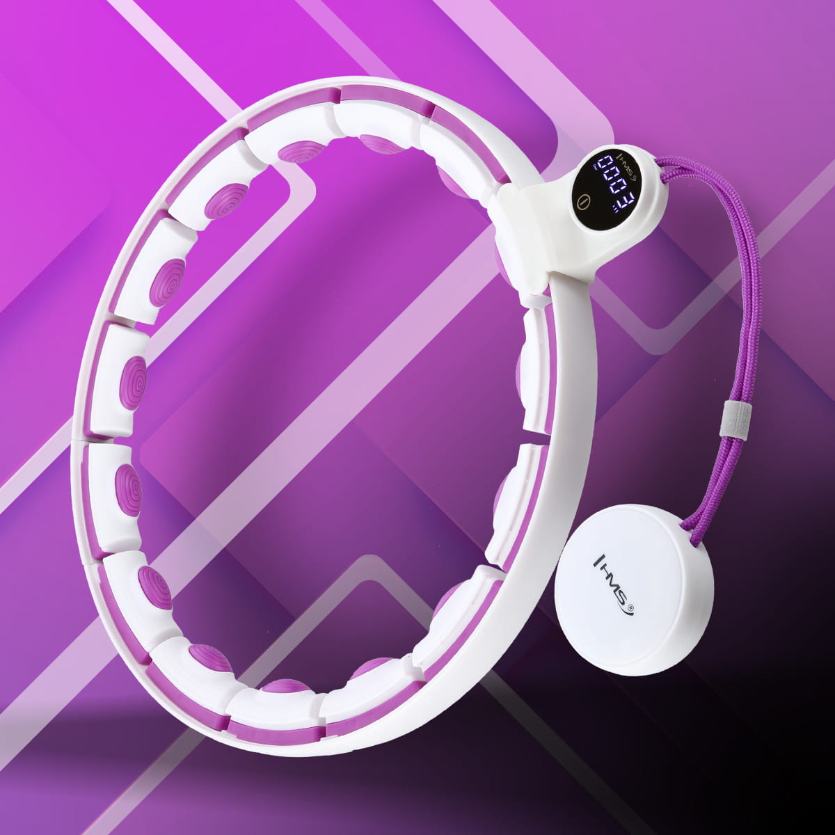 ZESTAW HULA HOP MAGNETYCZNY WHITE/VIOLET Z LICZNIKIEM HMS HHM17 + PAS WYSZCZUPLAJĄCY BLACK BR163