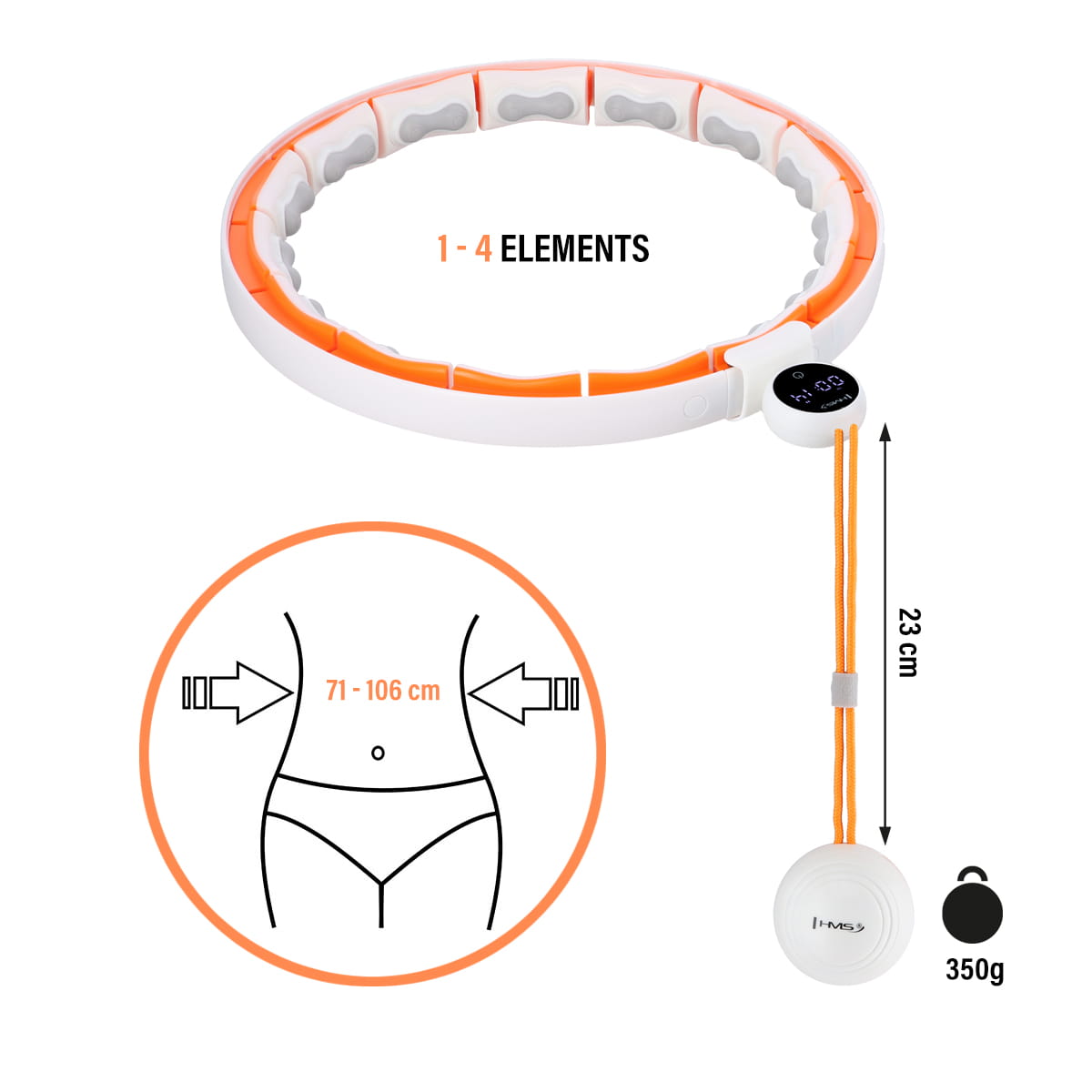 ZESTAW HULA HOP MAGNETYCZNY WHITE/ORANGE Z LICZNIKIEM HMS HHM21 + PAS WYSZCZUPLAJĄCY BR1313