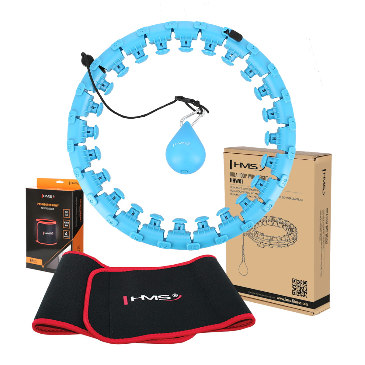 ZESTAW HULA HOP HHW01 BLUE Z WYPUSTKAMI I OBCIĄŻNIKIEM HMS + PAS BR163 RED