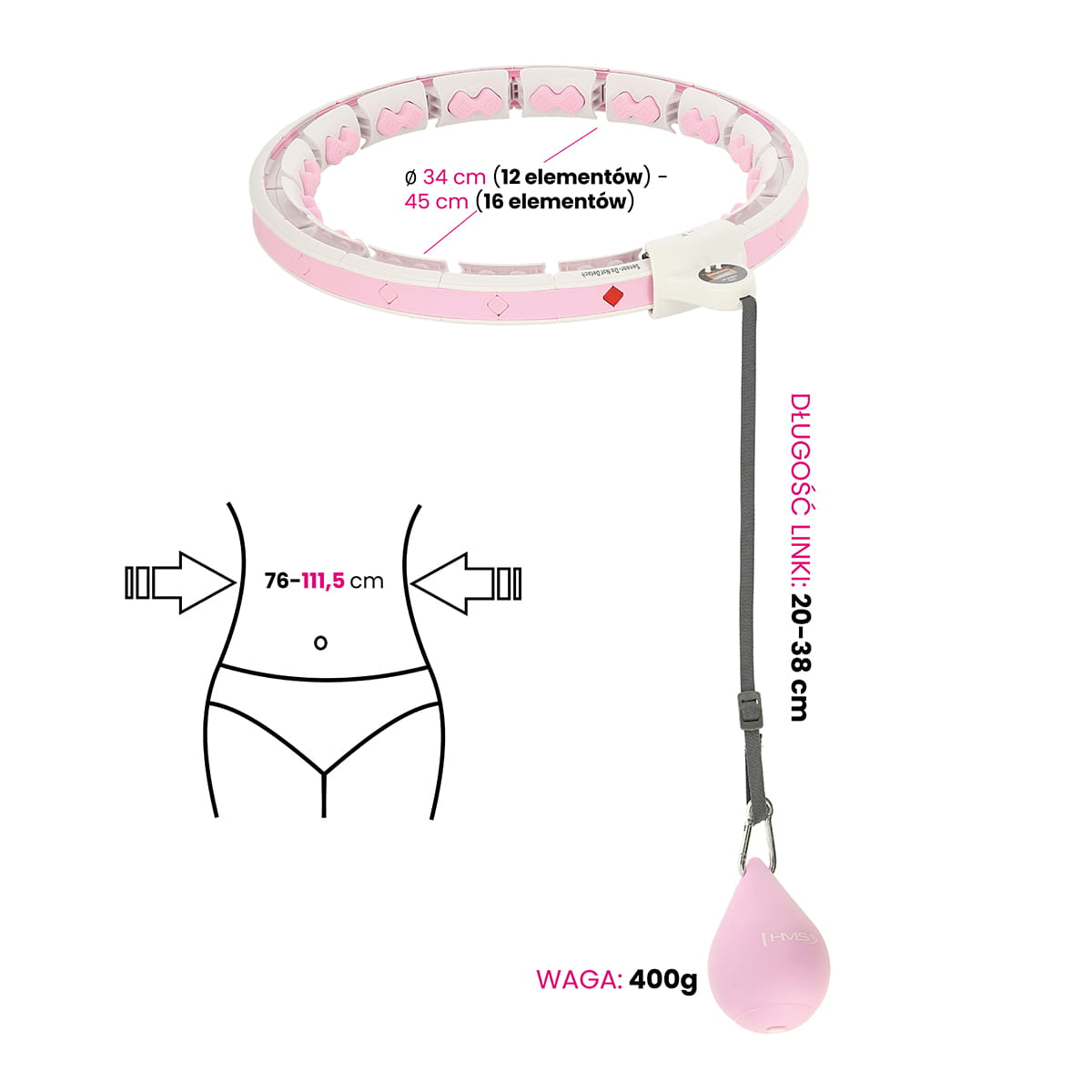 ZESTAW HULA HOP HHW06 PINK Z PIŁKĄ GRAWITACYJNĄ I LICZNIKIEM HMS + PAS BR163 RED