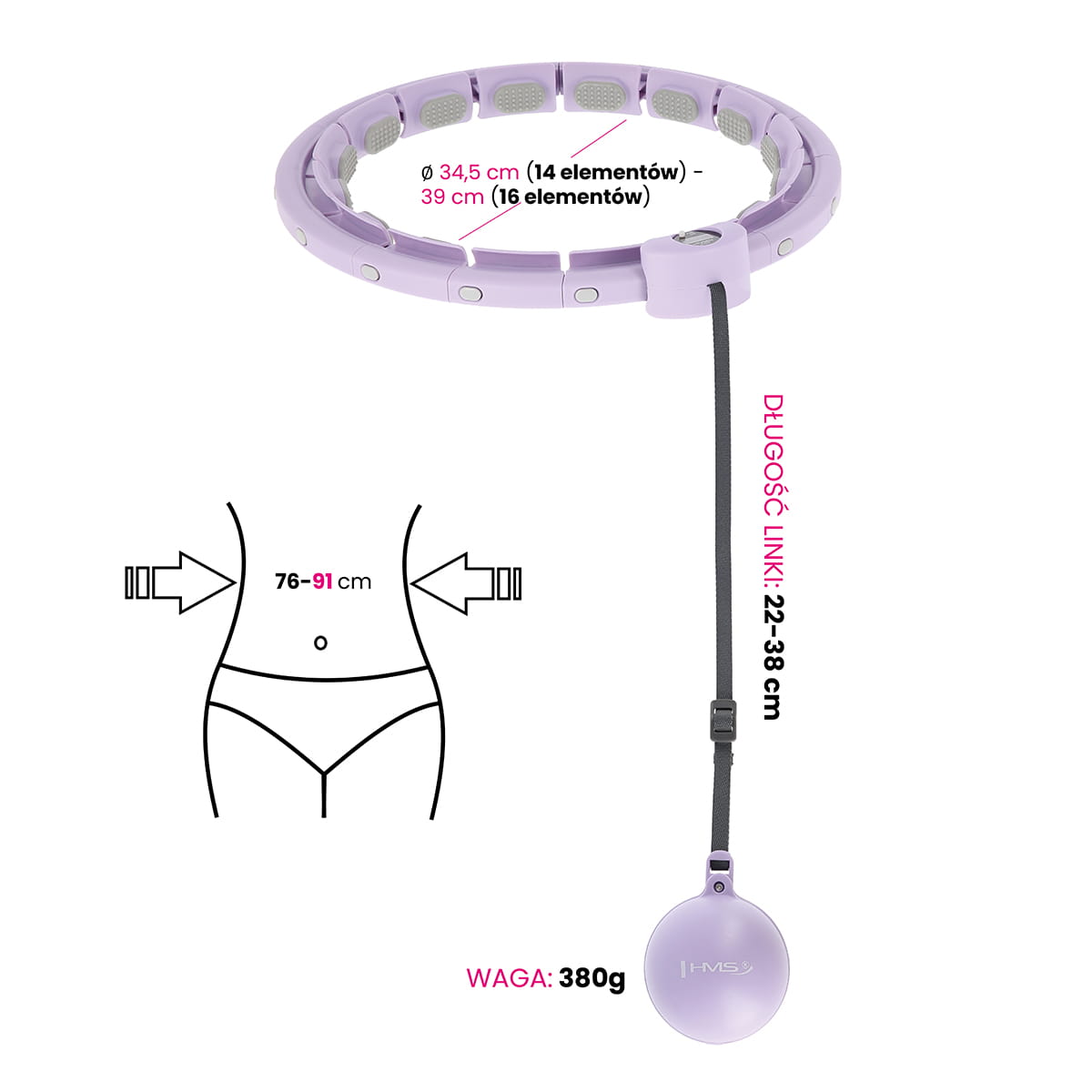 HULA HOP Z WYPUSTKAMI I OBCIĄŻNIKIEM + LICZNIK HMS HHW09 VIOLET