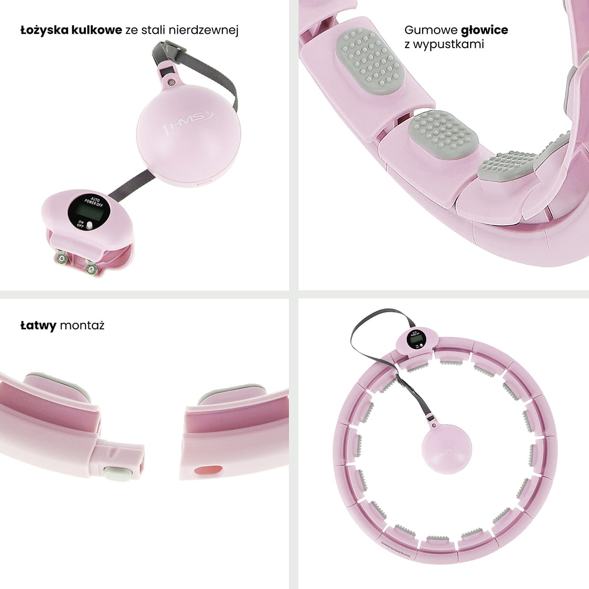 HULA HOP Z WYPUSTKAMI I OBCIĄŻNIKIEM + LICZNIK HMS HHW09 PINK