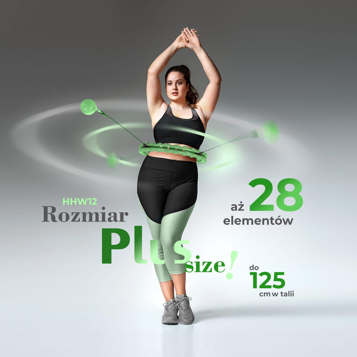 HULA HOP GREEN Z WYPUSTKAMI I OBCIĄŻNIKIEM HMS HHW12 PLUS SIZE