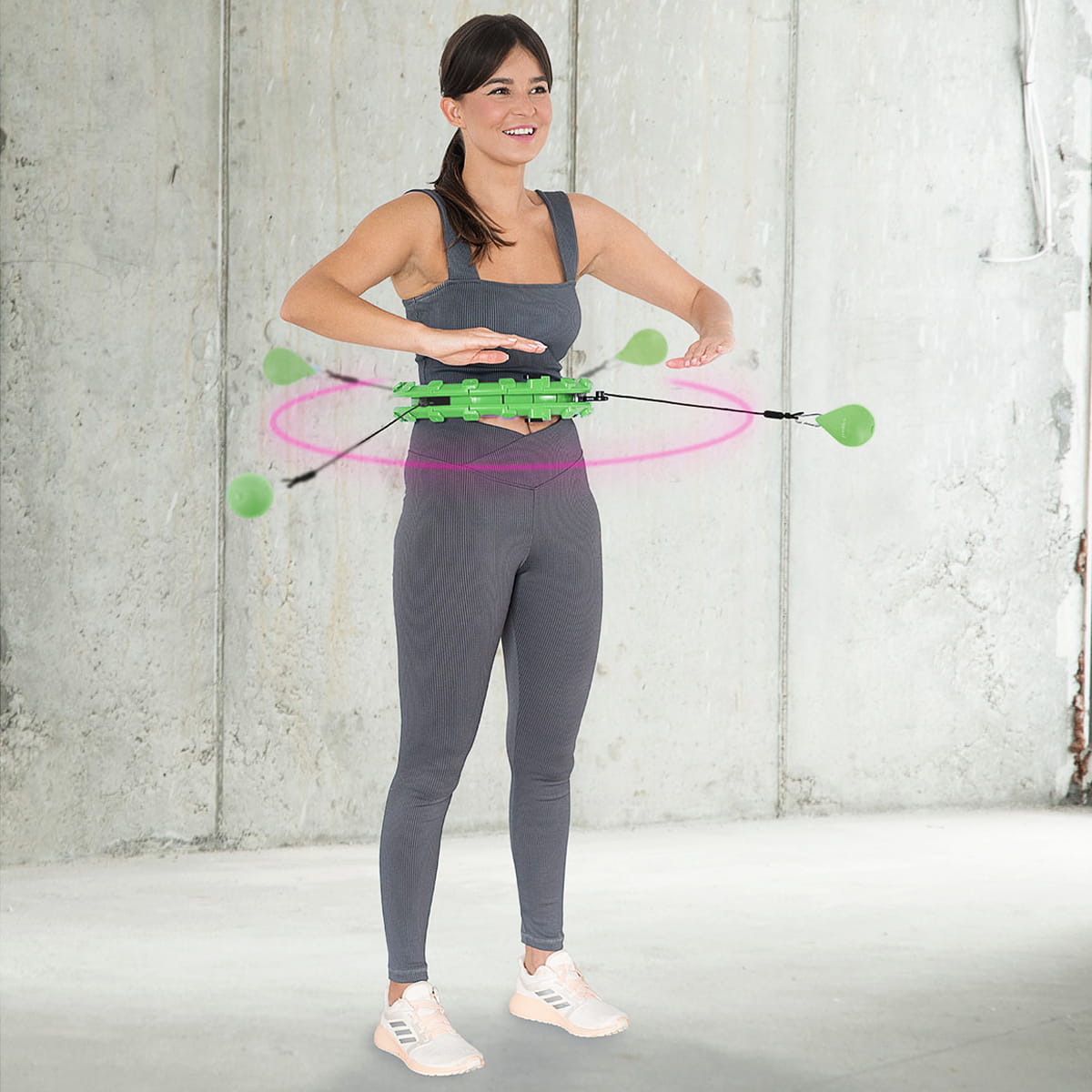 HULA HOP GREEN Z WYPUSTKAMI I OBCIĄŻNIKIEM HMS HHW12 PLUS SIZE