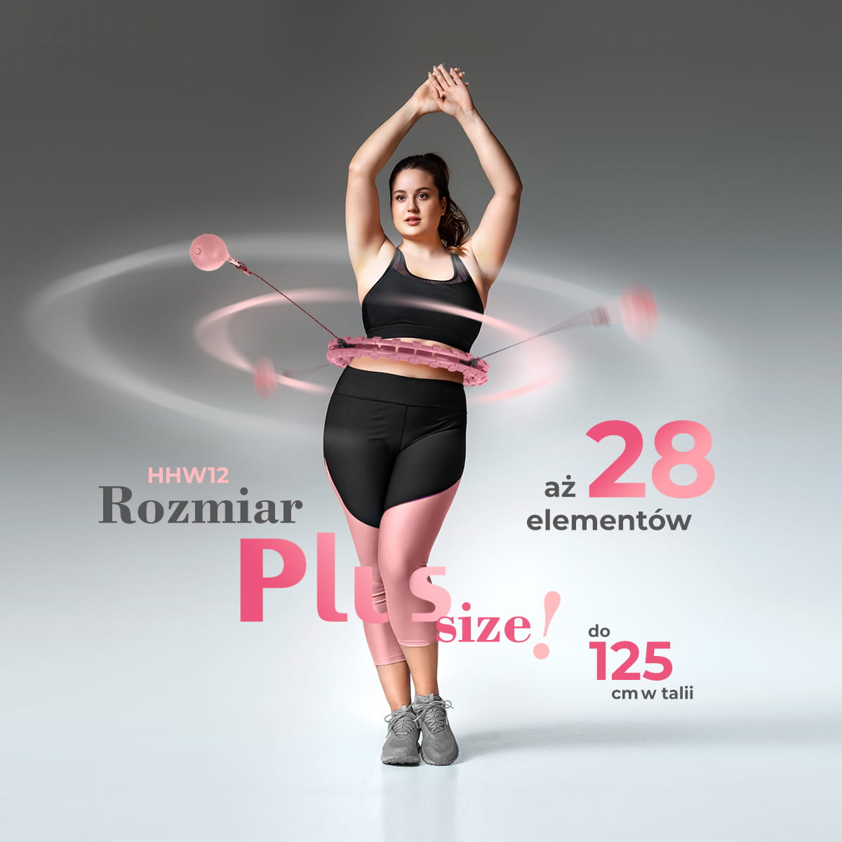 HULA HOP PINK Z WYPUSTKAMI I OBCIĄŻNIKIEM HMS HHW12 PLUS SIZE