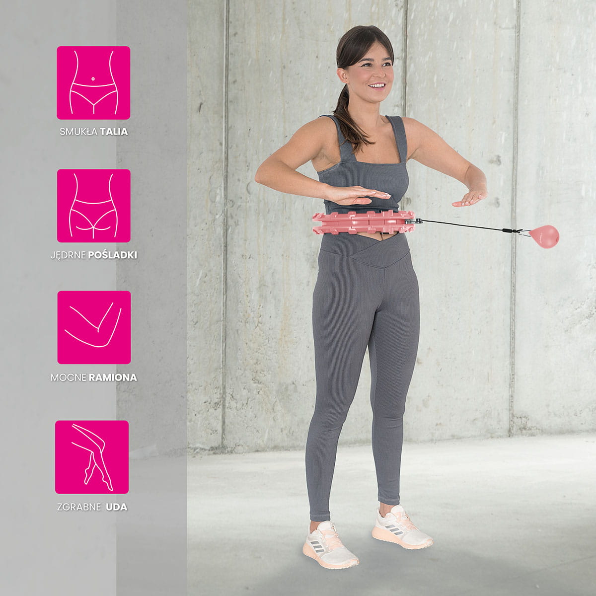 HULA HOP PINK Z WYPUSTKAMI I OBCIĄŻNIKIEM HMS HHW12 PLUS SIZE