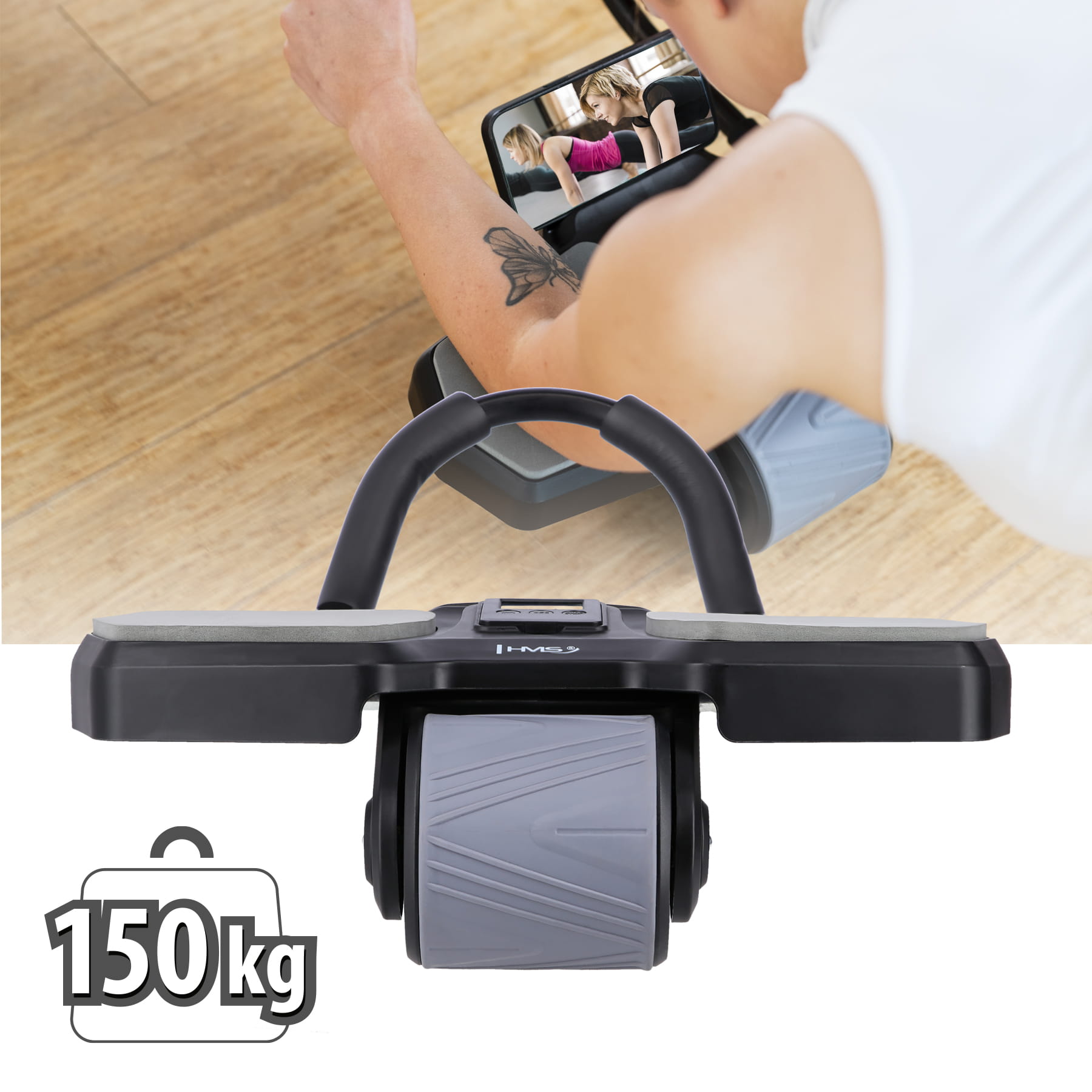 KÓŁKO ABS AUTOMATYCZNE KOŁO DO ĆWICZEŃ MIĘŚNI BRZUCHA Z PODPARCIEM BLACK KA10