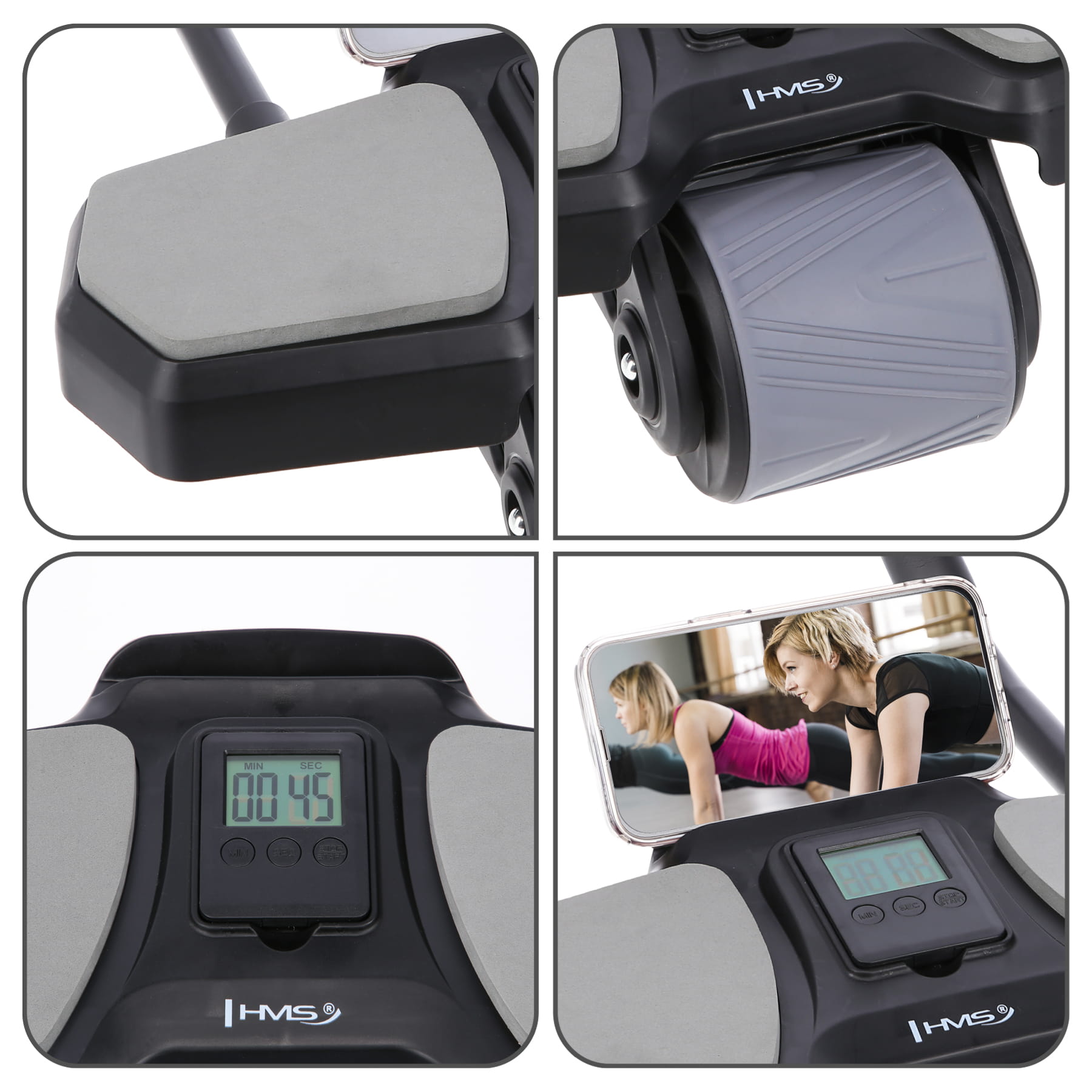KÓŁKO ABS AUTOMATYCZNE KOŁO DO ĆWICZEŃ MIĘŚNI BRZUCHA Z PODPARCIEM BLACK KA10