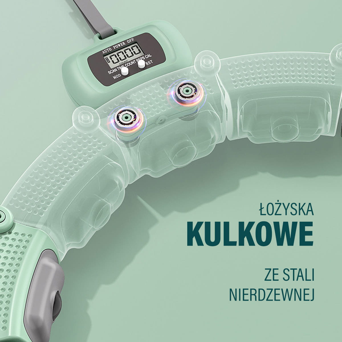Hula hop magnetyczny zielony HMS HHM14 z wyświetlaczem LCD i obciążeniem