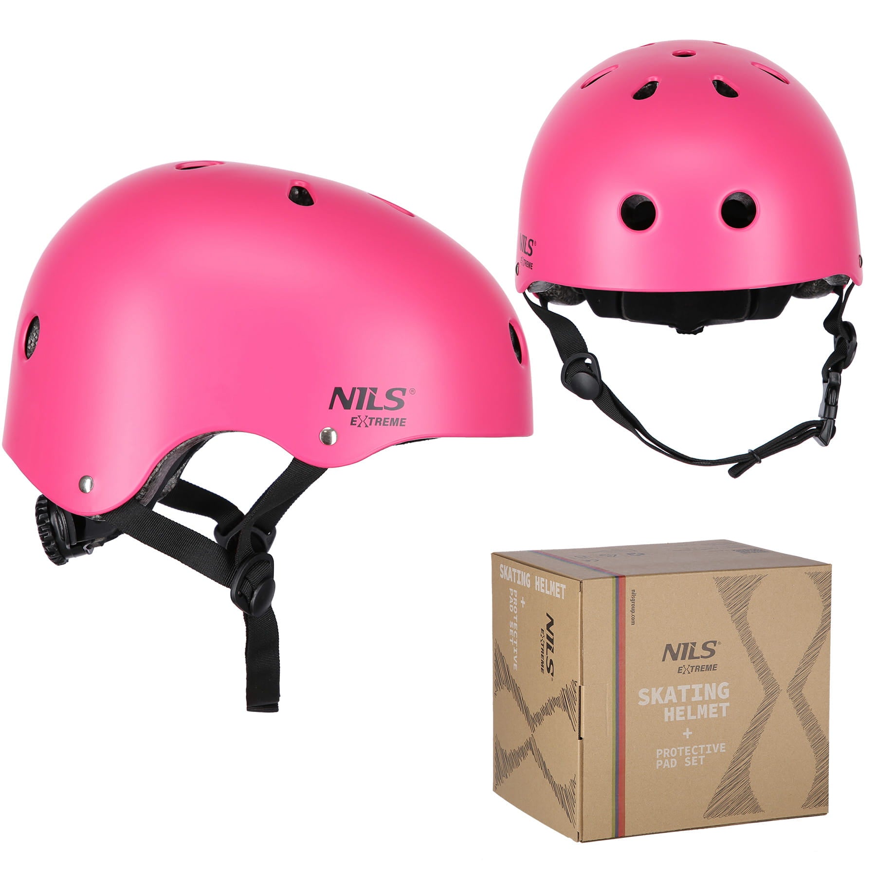 ZESTAW KASK Z OCHRANIACZAMI RÓŻOWY NILS EXTREME MR290+H230