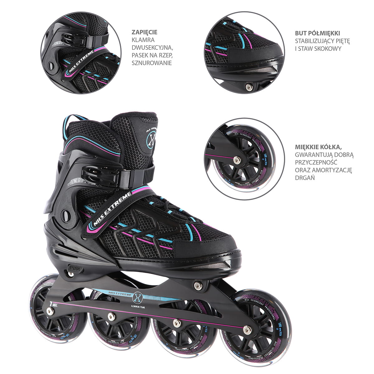 NA1128 CZARNO-FIOLETOWE ROLKI NILS EXTREME