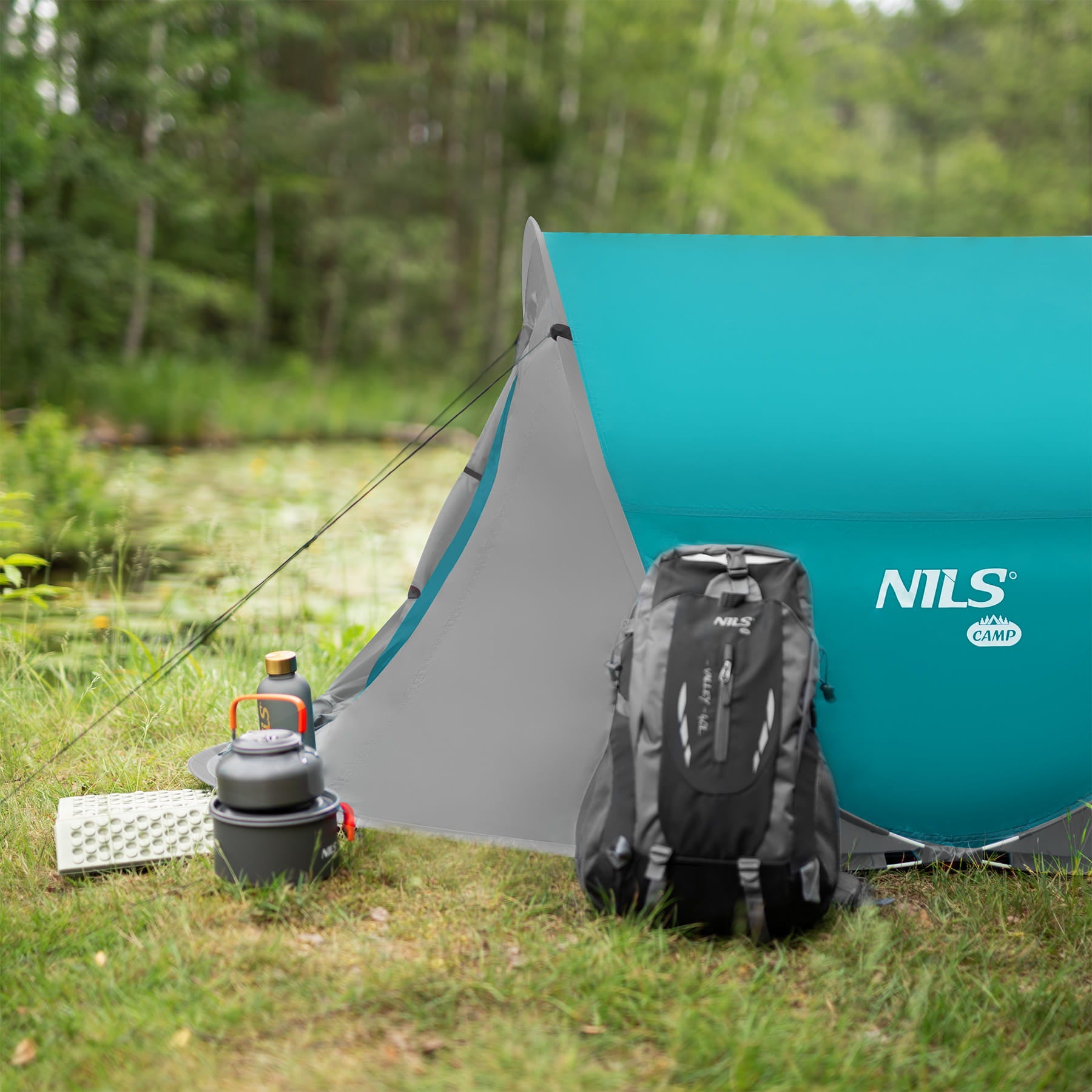 NAMIOT 2-OSOBOWY SAMOROZKŁADAJĄCY POP-UP SZARO-TURKUSOWY NILS CAMP NC3743