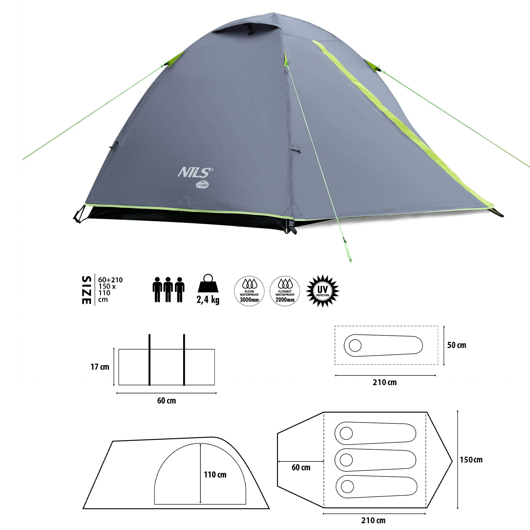 NAMIOT KEMPINGOWY SZARY EXPLORER NC6004 NILS CAMP