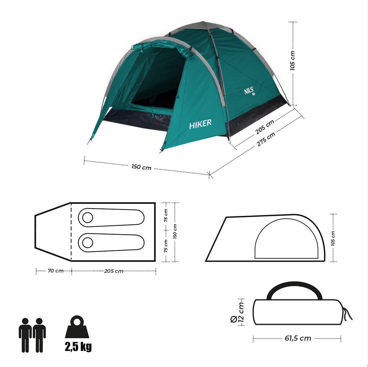 Namiot turystyczny NILS CAMP NC6010 Hiker 2-osobowy
