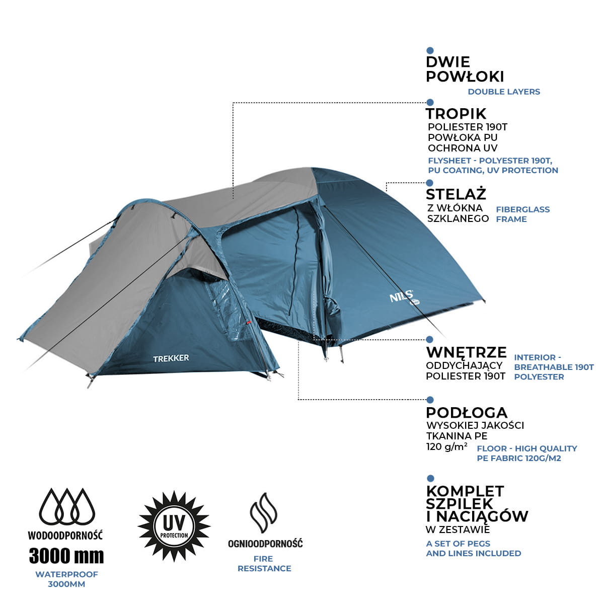 Namiot kempingowy szary NILS CAMP NC6012 Trekker 4-osobowy