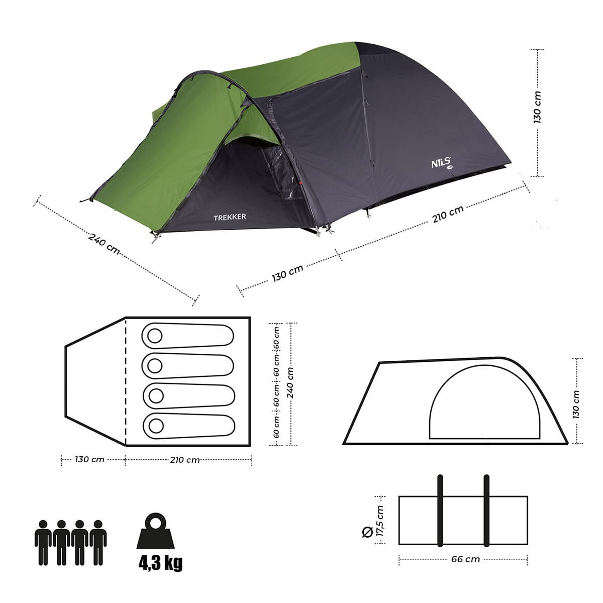 Namiot kempingowy zielony NILS CAMP NC6012 Trekker 4-osobowy