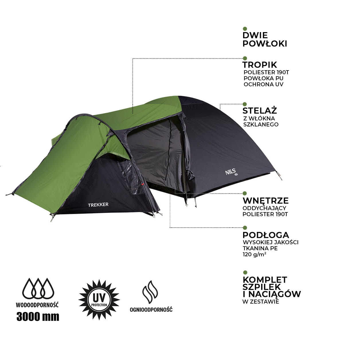 Namiot kempingowy zielony NILS CAMP NC6012 Trekker 4-osobowy