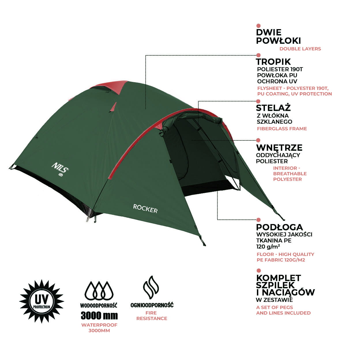 Namiot kempingowy NILS CAMP NC6013 Rocker 3-osobowy