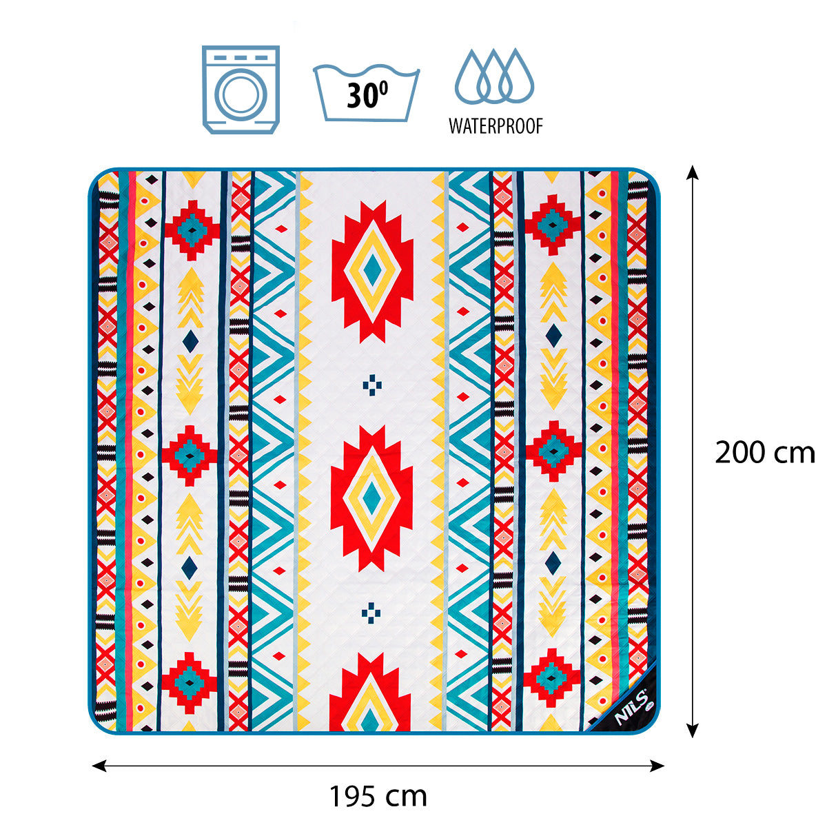 DUŻY KOC PIKNIKOWY PLAŻOWY AZTECKI WZÓR XXL 250x200cm NILS CAMP NC8022