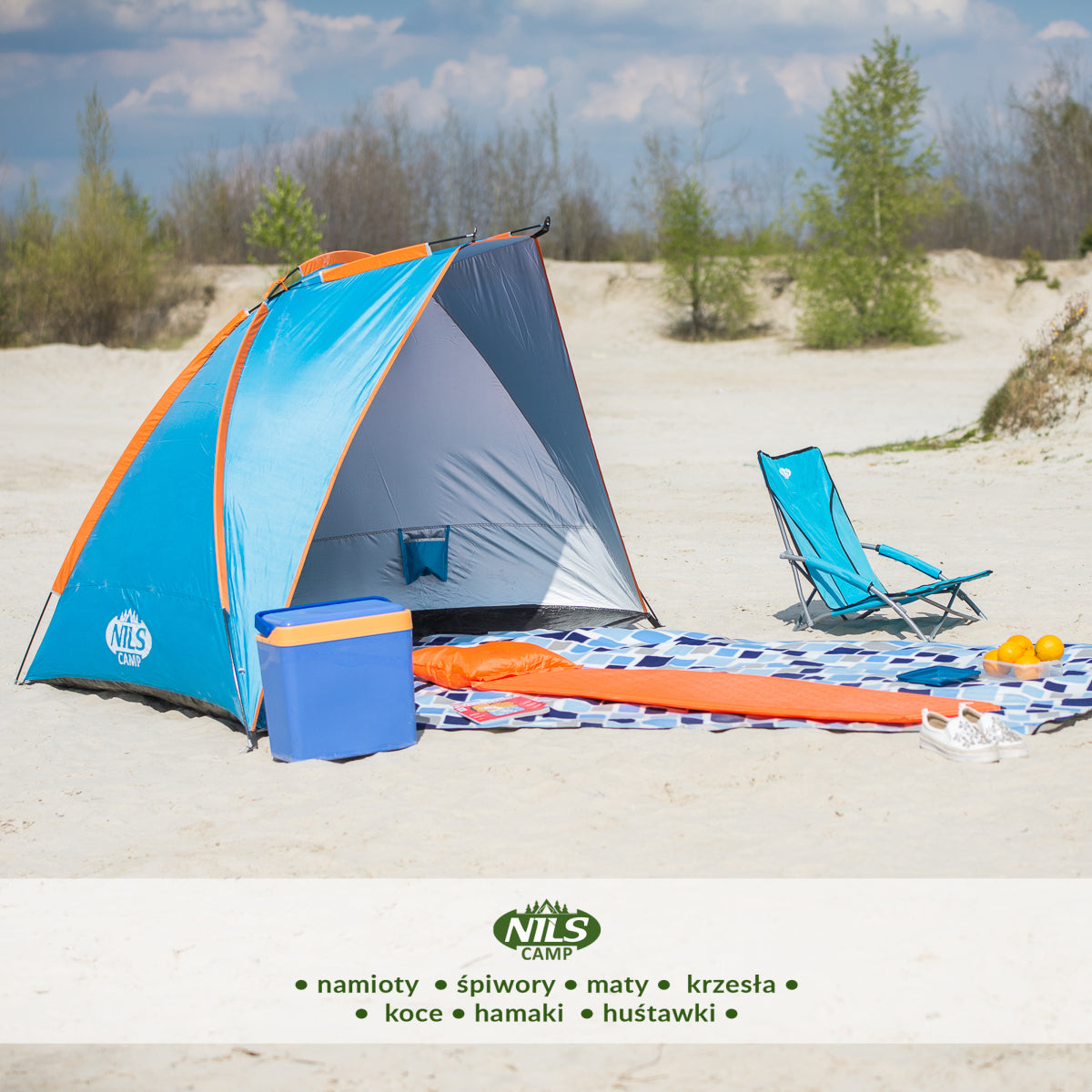 NAMIOT PLAŻOWY SKŁADANY NIEBIESKI OCHRONA UV 260x120x120 CM NC8030 NILS CAMP
