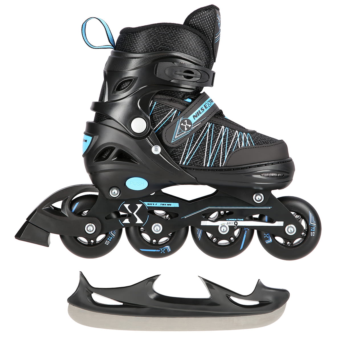 ŁYŻWOROLKI Z WYM. PŁ. HOKEJOWĄ NILS EXTREME NH11912 A 2w1 BLACK/BLUE