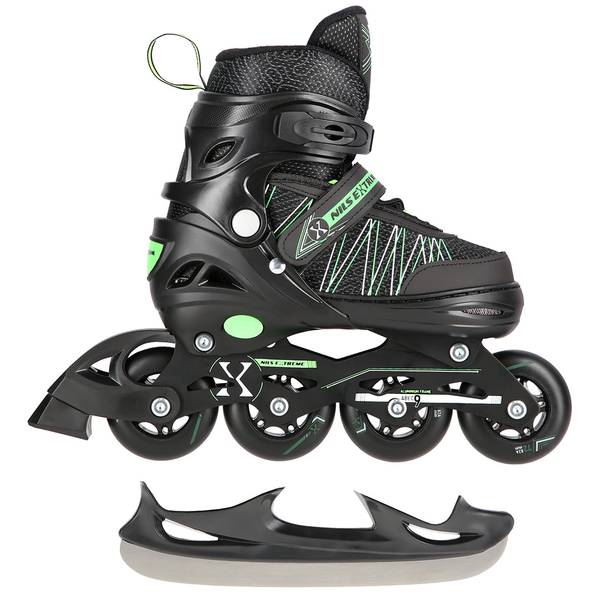 ŁYŻWOROLKI Z WYM. PŁ. HOKEJOWĄ NILS EXTREME NH11912 A 2w1 BLACK/GREEN