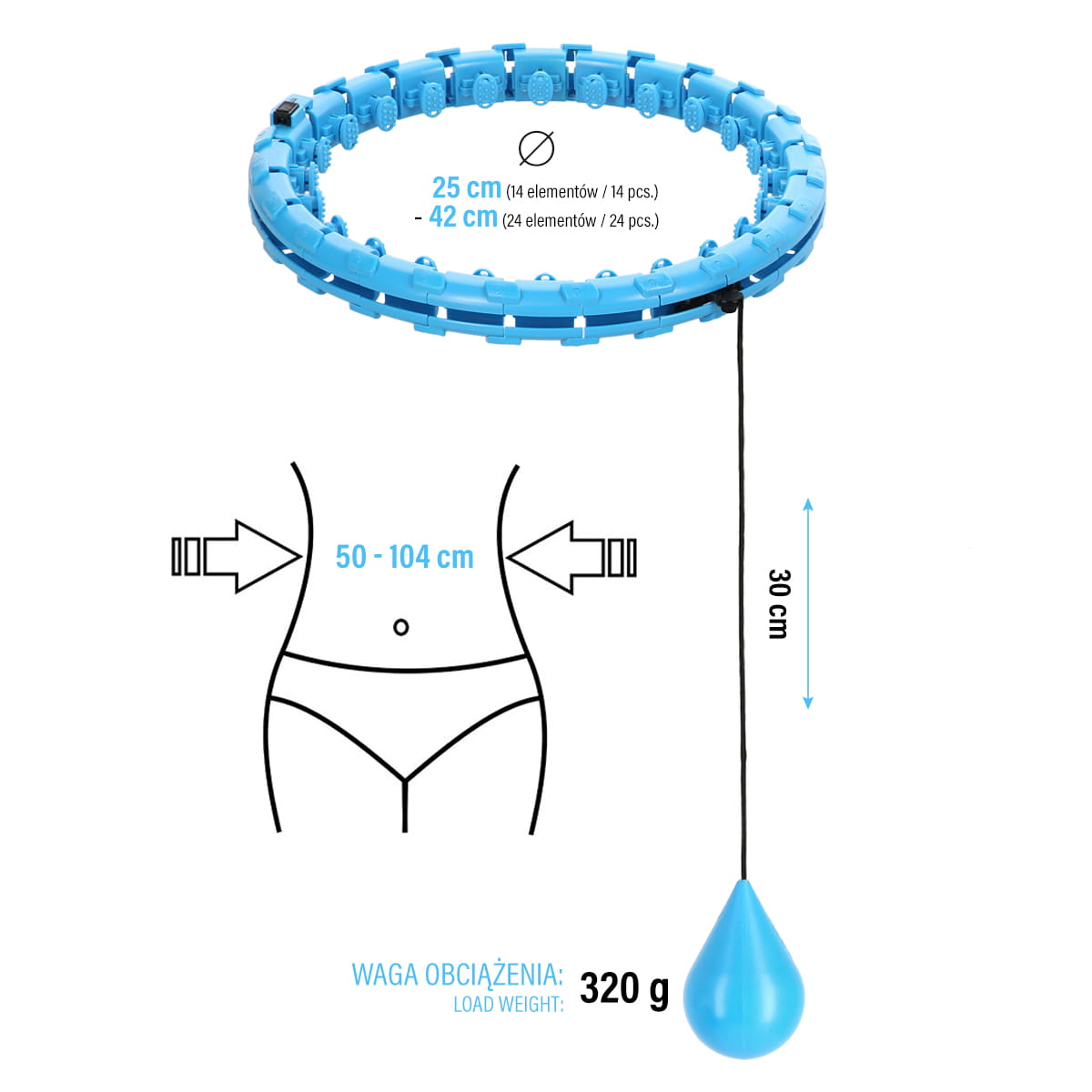 OHA01 HULA HOP BLUE Z WYPUSTKAMI I OBCIĄŻNIKIEM ONE FITNESS