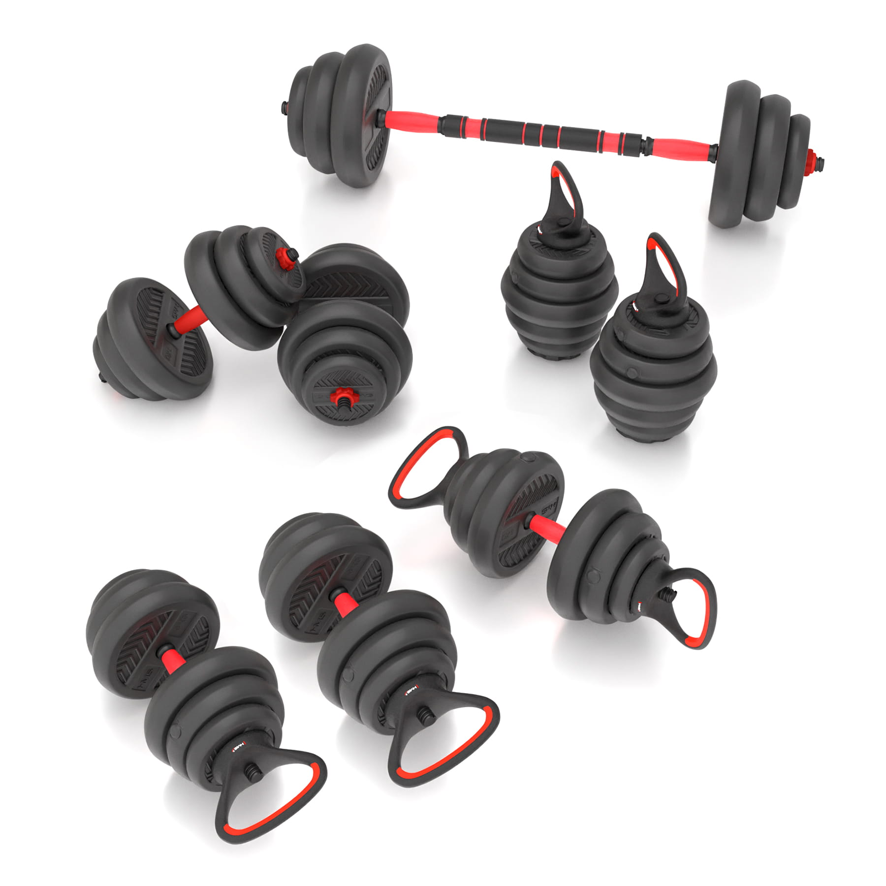 Zestaw treningowy HMS SGN 6w1 hantle, sztanga, kettlebell i podpórki do pompek