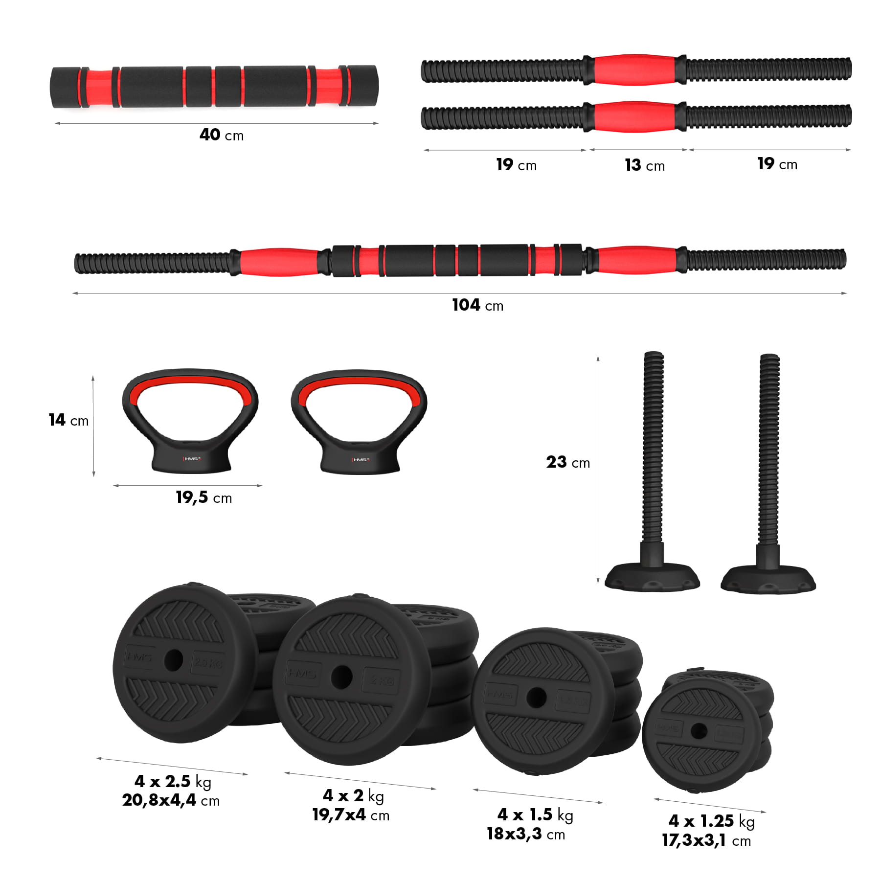 Zestaw treningowy HMS SGN 6w1 hantle, sztanga, kettlebell i podpórki do pompek