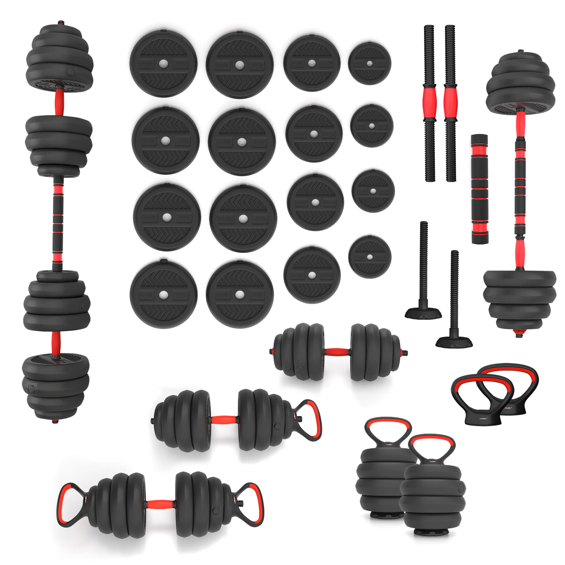 Zestaw treningowy HMS SGN 6w1 hantle, sztanga, kettlebell i podpórki do pompek