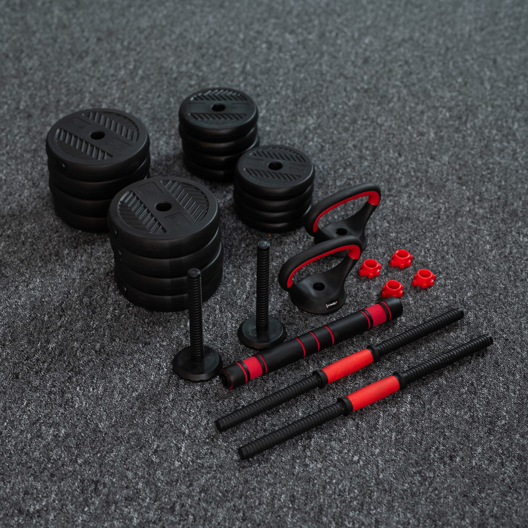 Zestaw treningowy HMS SGN 6w1 hantle, sztanga, kettlebell i podpórki do pompek