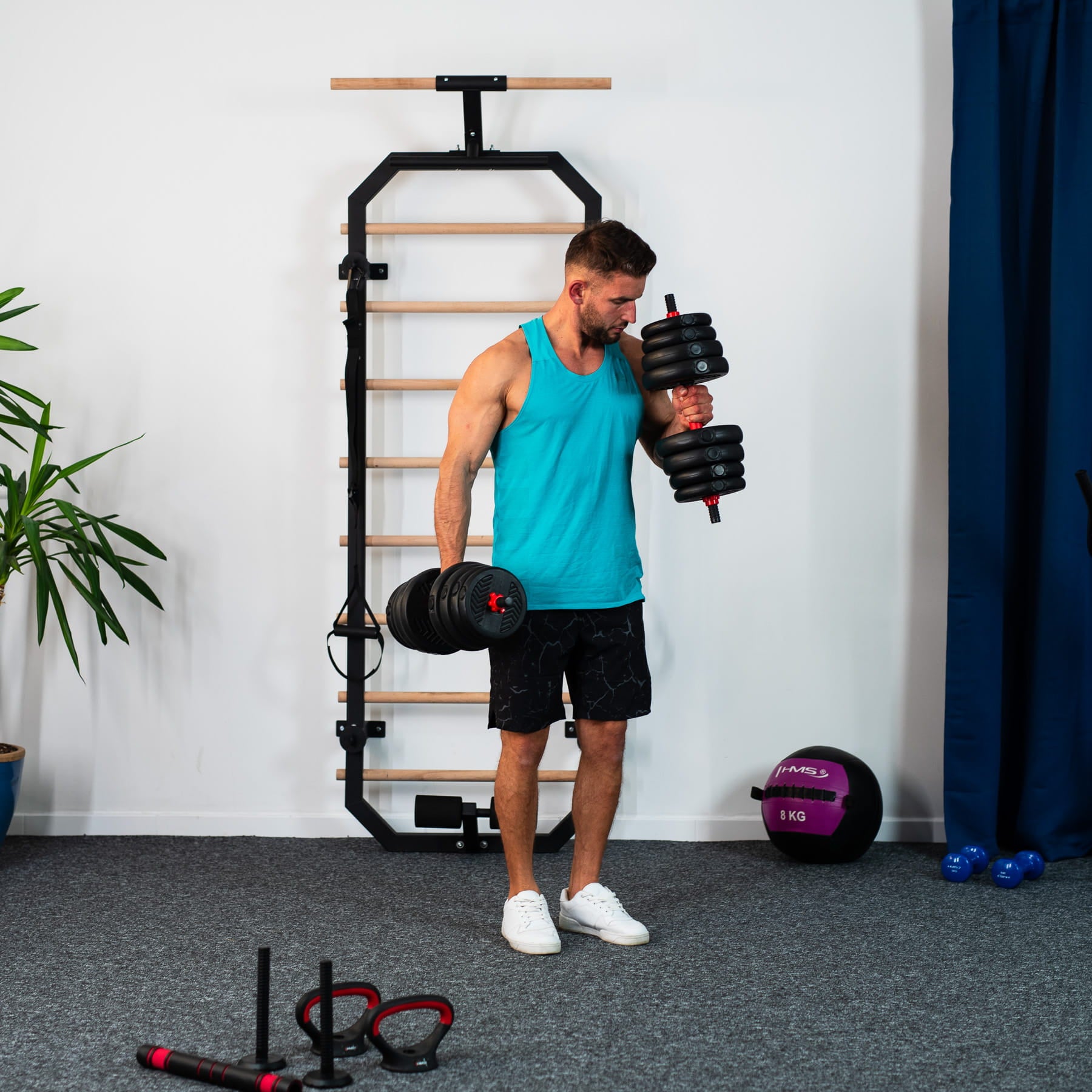 Zestaw treningowy HMS SGN 6w1 hantle, sztanga, kettlebell i podpórki do pompek