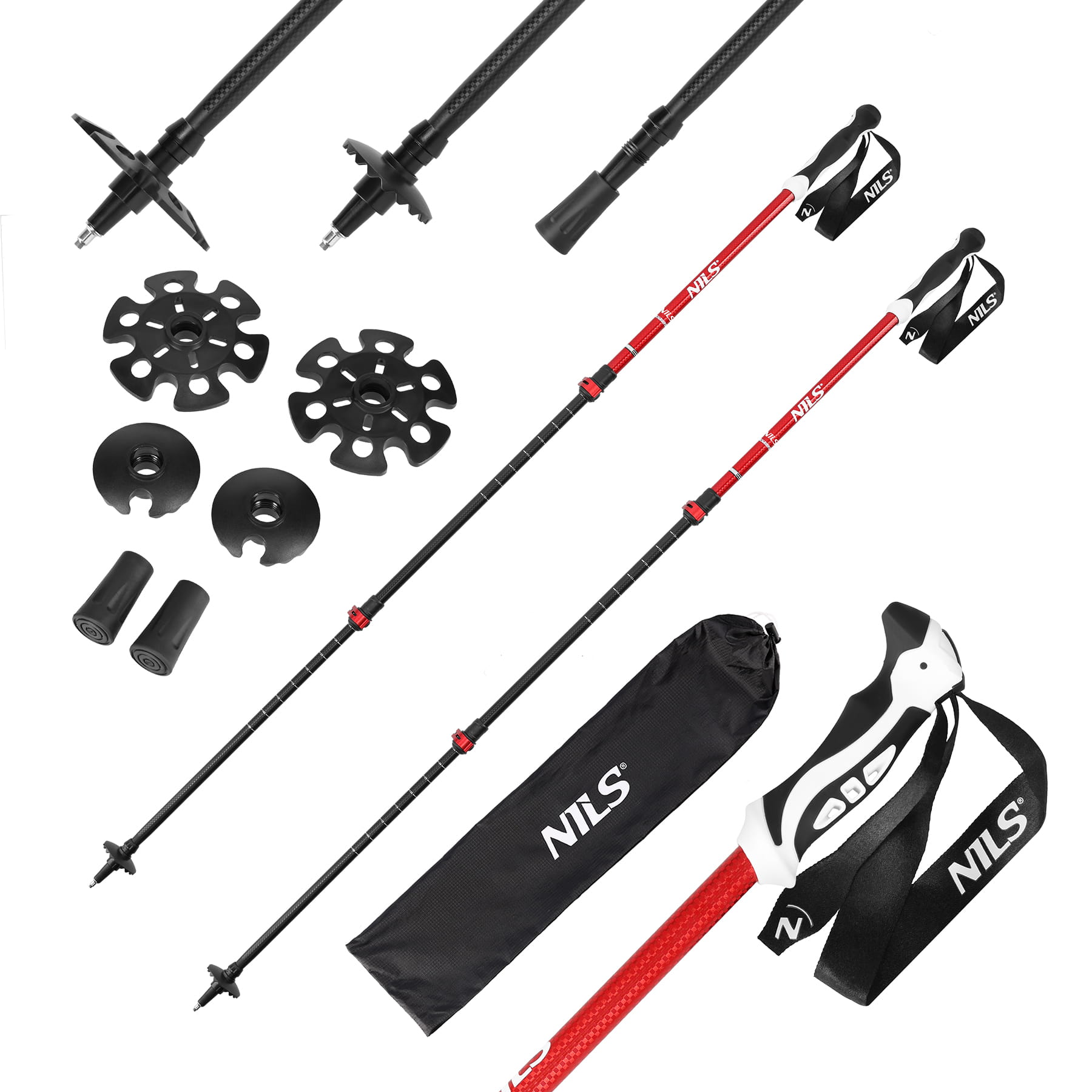 KIJE TREKKINGOWE RED NOWOCZESNY UCHWYT ALUMINIUM TRÓJSEKCYJNE NILS TK8601