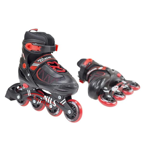 NH7103 A 2w1 BLACK/RED ROZM. M ŁYŻWOROLKI Z WYM. PŁ. HOKEJOWĄ NILS EXTREME