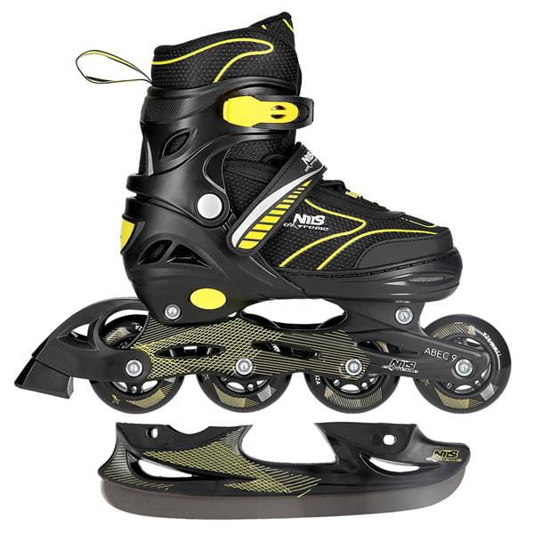 NH11812 A 2w1 BLACK/YELLOW ŁYŻWOROLKI Z WYM. PŁ. HOKEJOWĄ NILS EXTREME