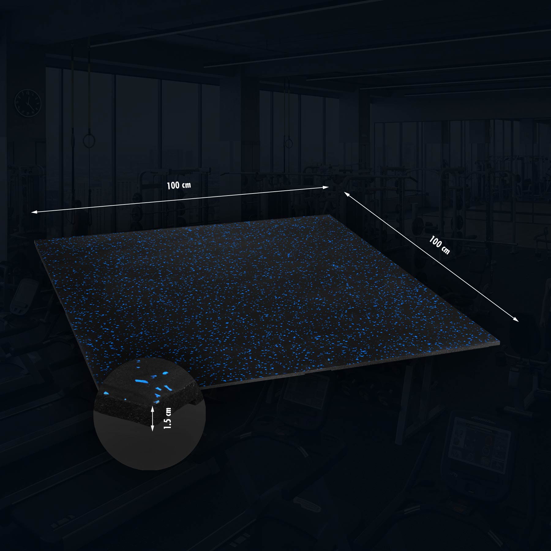 POS15 PODŁOGA GUMOWA POD SPRZĘT FITNESS BLACK/BLUE II GATUNEK
